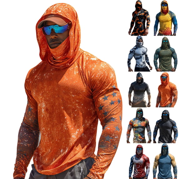 BRANROY Long Sleeve Shirts for Men - UPF 100+ Sun Protection Hoodie Camo Raglan Sleeve Lightweight Fishing Hiking ,Light Gray 5XL