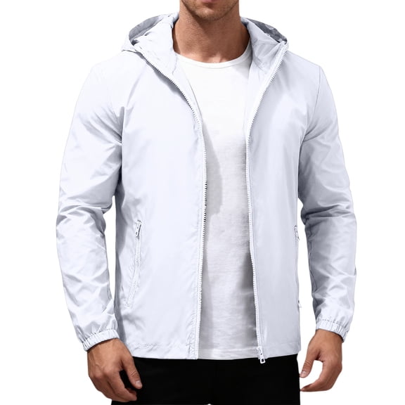BRANROY Men Clothing Sun Protection - Windbreaker Jacket Lightweight Loose Fit Large Size Outdoor Waterproof Breathable for Hiking Fishing Summer Gear,White,L