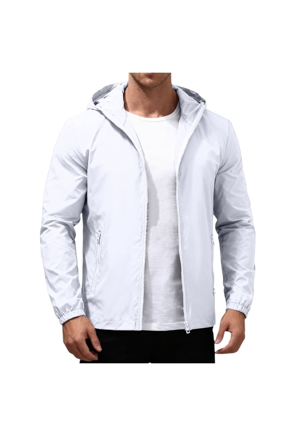Men Clothing Sun Protection - Windbreaker Jacket Lightweight Loose Fit Large Size Outdoor Waterproof Breathable for Hiking Fishing Summer Gear,White,L