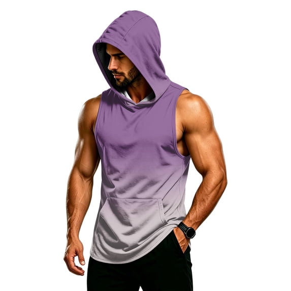 BRANROY Men's Athletic Tank Tops - Hooded Sleeveless Gym Tees, Breathable Muscle Fit Shirts for Summer Bodybuilding Training,Pink L