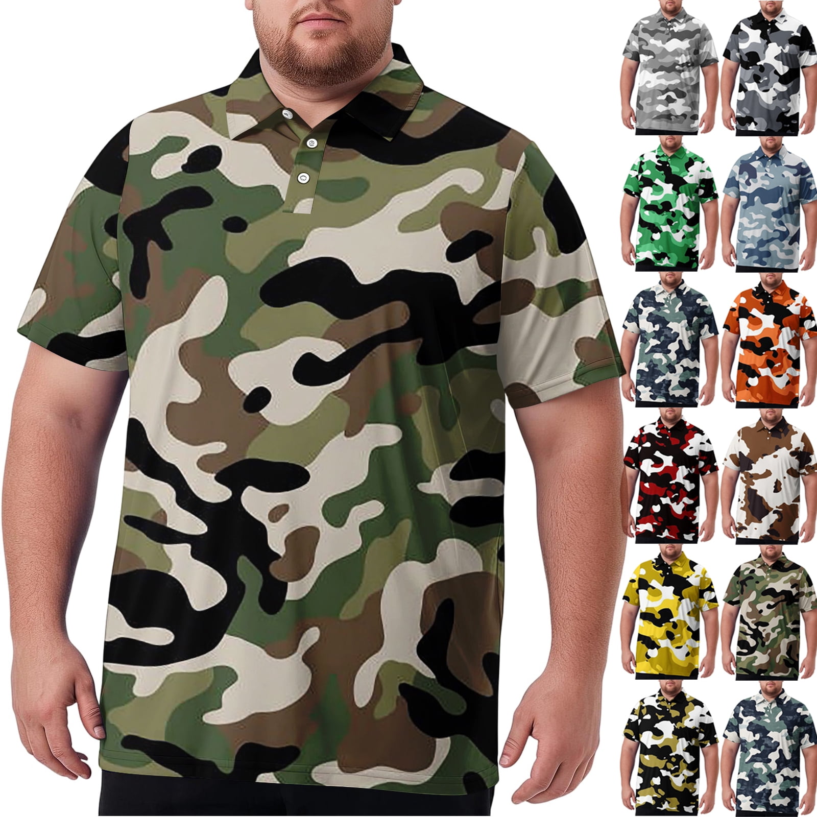 BRANROY Men's Big and Tall Shirts - Camouflage Print UPF 50+ Short ...