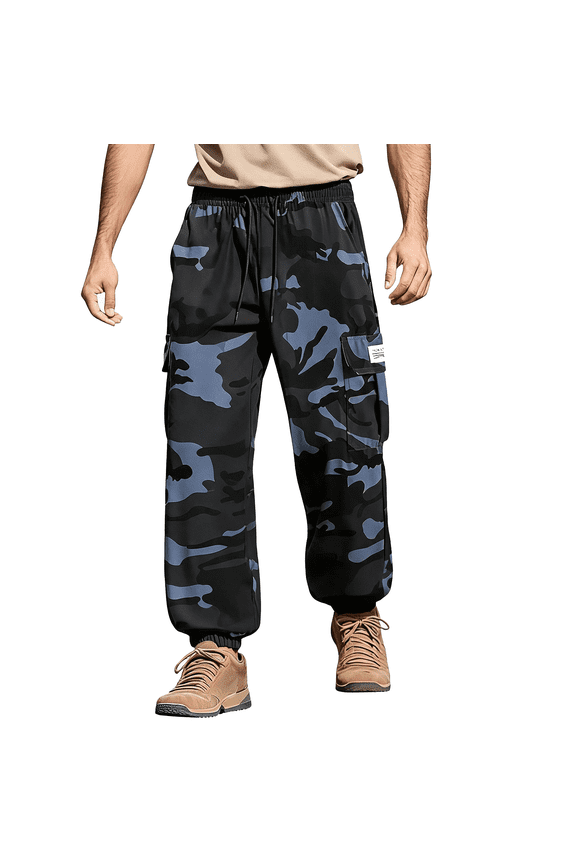 Men's Camouflage Cargo Pants - Summer Thin Lightweight Breathable for Outdoor Sports, Multi-Pocket Tapered Leg Casual Work Pants,Gray,2XL
