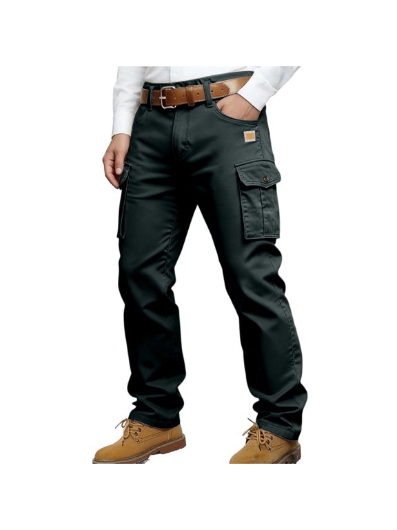 Men's Cargo Pants - Color Block Tactical Work Pants Trousers Retro Denim Style Straight Leg Multi Pockets Drawstring Waist Joggers for Hiking Daily Fashion,Black 3XL