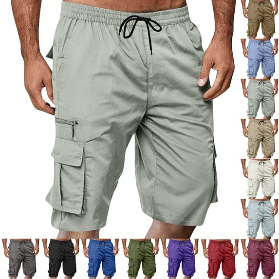 BRANROY Men's Cargo Shorts Casual - Drawstring Elastic Waist Relaxed Fit Summer Work Shorts with Multiple Pockets for Men's Everyday Comfort,White 2XL