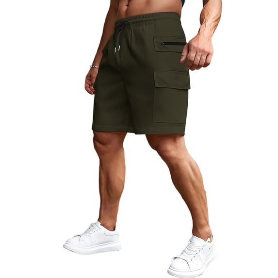 BRANROY Men's Cargo Shorts Elastic Waist Hiking Work Outdoor Golf Jogger Running Zipper Pockets Lightweight Quick-Dry,Army Green L