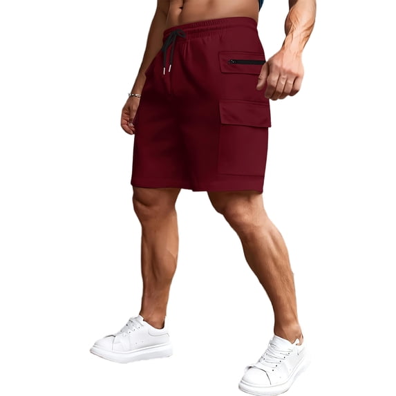BRANROY Men's Cargo Shorts Elastic Waist Hiking Work Outdoor Golf Jogger Running Zipper Pockets Lightweight Quick-Dry,Deep Red M
