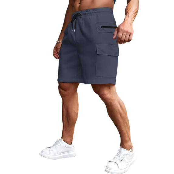 BRANROY Men's Cargo Shorts Elastic Waist Hiking Work Outdoor Golf Jogger Running Zipper Pockets Lightweight Quick-Dry,Gray 2XL
