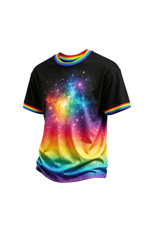 Men's Casual Round Neck Short Sleeve Rainbow Print T-Shirt - Colorful Pattern Summer Beach Top Breathable Lightweight T-Shirts for Men Vacation,Pink 2XL