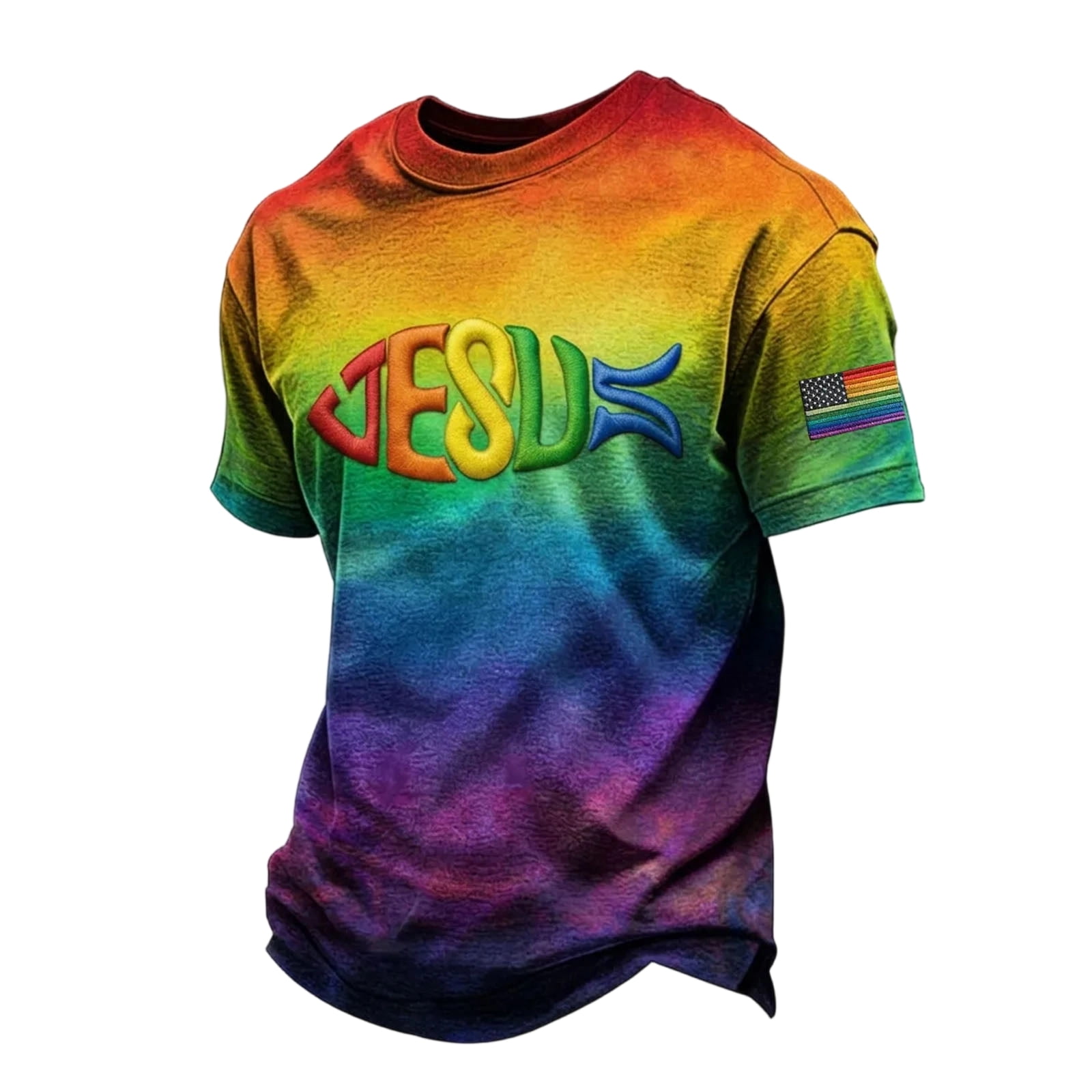 BRANROY Men's Casual Round Neck Short Sleeve Rainbow Print T-Shirt ...