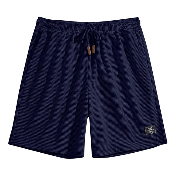 BRANROY Men's Casual Shorts Summer Corn Pattern Textured Classic Fit Drawstring Waist Soft Breathable Retro Style Daily,Navy 3XL