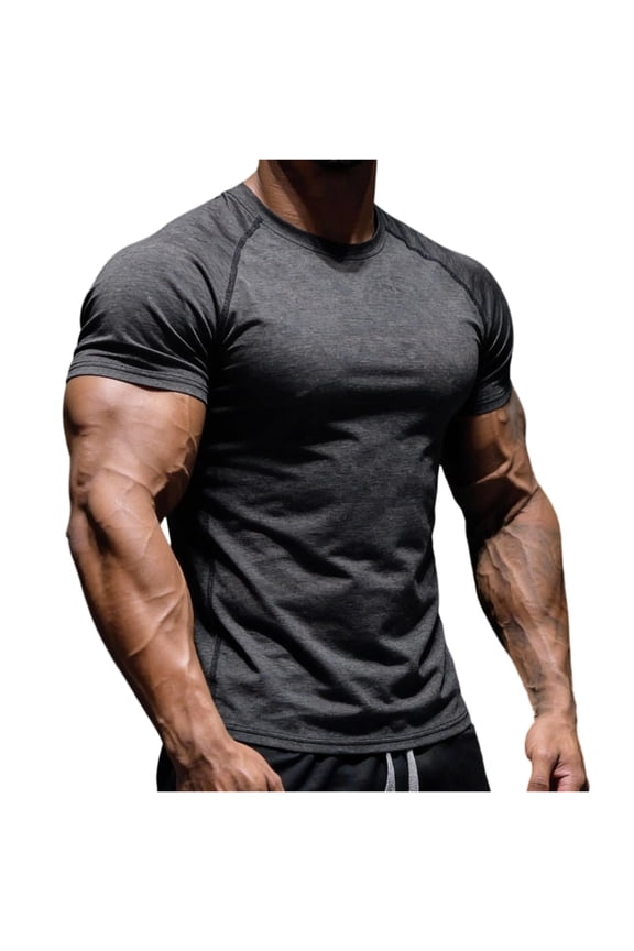 Men's Casual Sports American-Style Solid Color Fitness T-Shirt - Round Neck Tight Fit Short Sleeve Gym Top Breathable Sweat-Wicking True Classic Tees Men,Black S