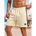 thumbnail image 1 of BRANROY Men's Elastic Waist Drawstring Shorts - Side Color-Block Waffle 5-Inch Lightweight Shorts for Men, Running Shorts and Casual Shorts,Khaki,2XL, 1 of 5