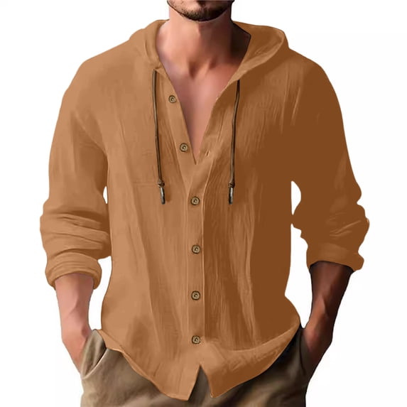 BRANROY Men's Hoodies for Men Sweatshirt - Breathable Long Sleeve Pullover with Hood and Button Closure for Men Outdoor Activities and Daily Comfort,Coffee 2XL