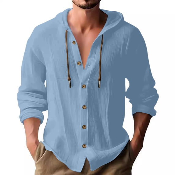 BRANROY Men's Hoodies for Men Sweatshirt - Breathable Long Sleeve Pullover with Hood and Button Closure for Men Outdoor Activities and Daily Comfort,Light Blue L