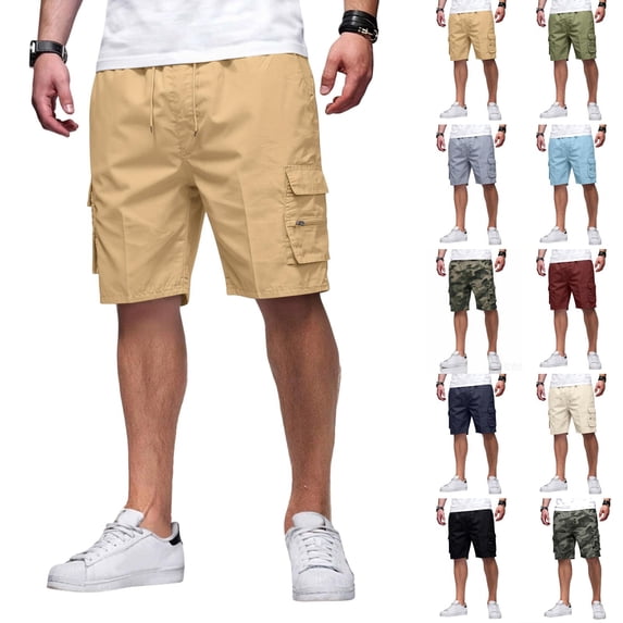 BRANROY Men's Lightweight Cargo Shorts - Elastic Waist Relaxed Fit Multi‑Pocket Outdoor Shorts, Great for Hiking Shorts, Beach Shorts, and Running Shorts with Breathable Fabric,Army Green,L