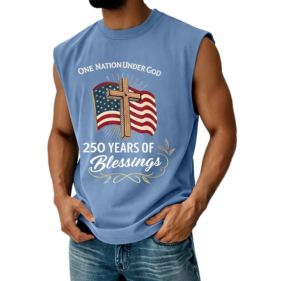BRANROY Men's Lightweight Tank Top - 250th Anniversary Flag Sleeveless ...