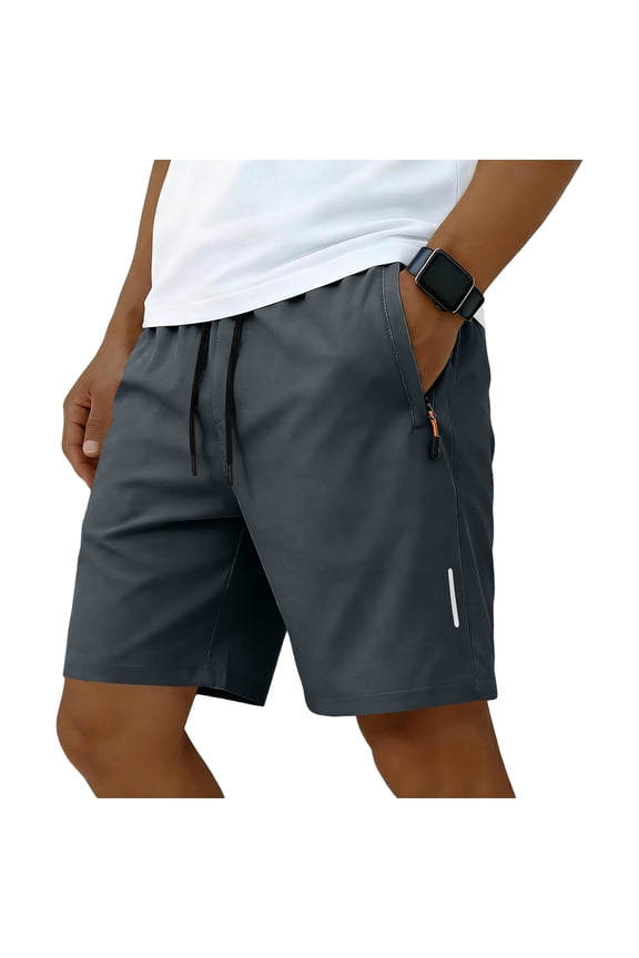 Men's Quick-Dry Athletic Shorts Casual Activewear Elastic Waist Zip Pockets Lightweight Breathable Running Training,Dark Gray L