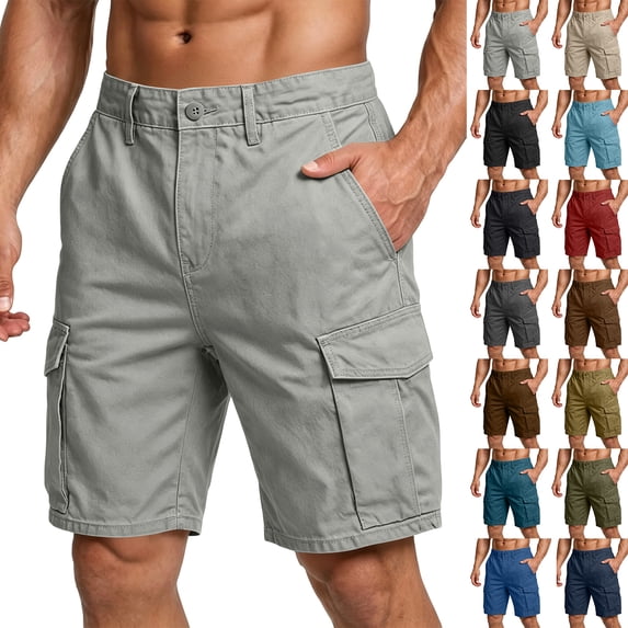 BRANROY Men's Regular Cargo Shorts - Fit Drawstring Elastic Waist Work Shorts with Multiple Pockets for Everyday Summer Wear and Versatility,Light Green L