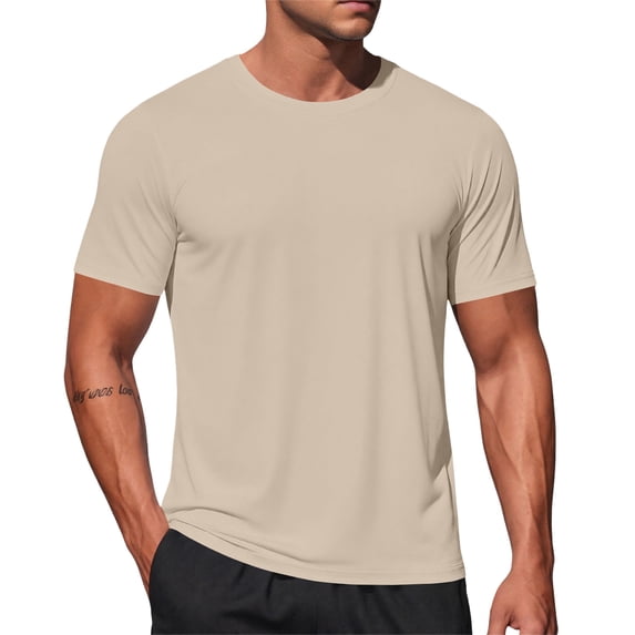 BRANROY Men's Short Sleeve T-Shirt Sport - Casual Summer Sports Shirts for Men Breathable Lightweight Active Wear Pullover,Khaki XL