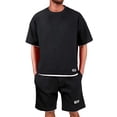 thumbnail image 1 of BRANROY Men's Summer Outfits 2 Piece - Solid Waffle Short Set Tracksuit for Men, Casual Two Piece Outfit with T-Shirt,Black,L, 1 of 5