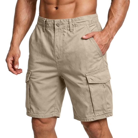 BRANROY Men's Utility Cargo Shorts - Relaxed Waist Casual Shorts with Multiple Pockets for Work, Leisure, and Outdoor Activities,Beige L