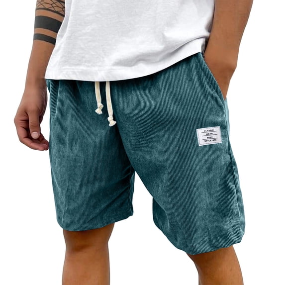 BRANROY Men's Waffle Knit Casual Shorts Summer Textured Soft Breathable Elastic Drawstring Everyday Wear,Turquoise M