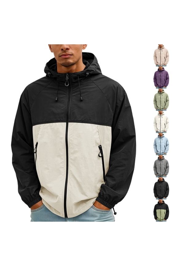 Men's Windbreaker Jacket UPF 50 - Ultra-Light Casual Sun Jacket for Outdoor Travel, Hiking, Camping, and Everyday Comfort,Black L