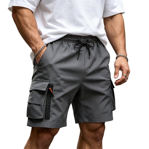 BRANROY Mens Cargo Shorts for Men - Relaxed Fit Breathable Multi‑Pocket Shorts, Great as Hiking Shorts or Beach Shorts, also for Running and Daily Sport,Gray,L