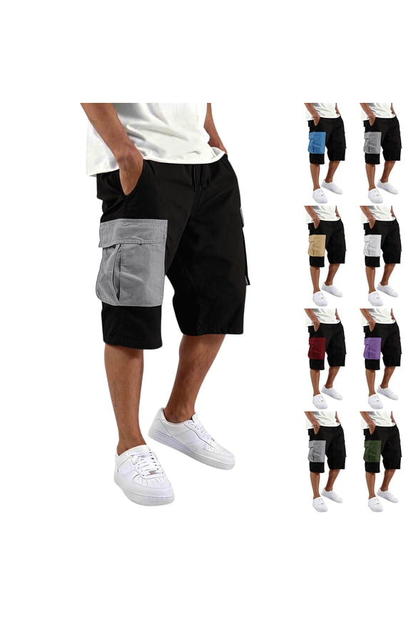 Mens Color Block Cargo Shorts Drawstring – Shorts for Men Multi-Pocket Loose Fit Cargo Shorts Lightweight Breathable for Hiking Shorts Outdoor Sports,Blue,S