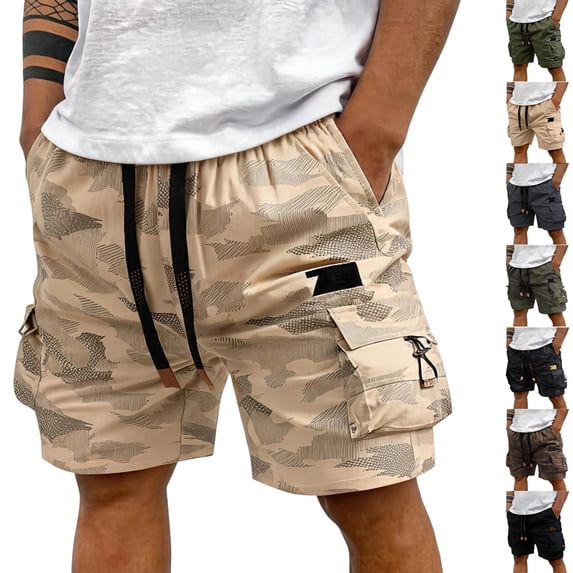 BRANROY Mens Golf Cargo Shorts Big & Tall - Drawstring Relaxed Fit Tactical Shorts, Function as Hiking Shorts, Beach Shorts, and Running Shorts for Summer Leisure,Gray,S