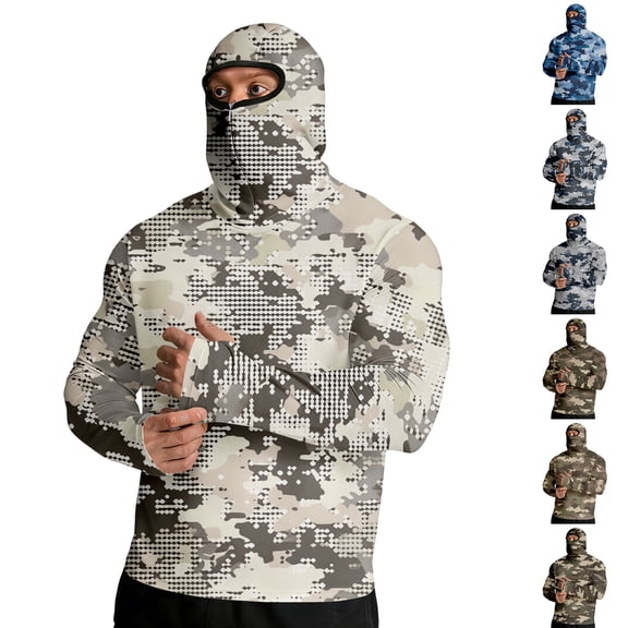 BRANROY Mens Long Sleeve Sun Protection Shirts - Camo Print Lightweight UPF 50+ Jacket for Summer Hiking and Fishing,Brown L