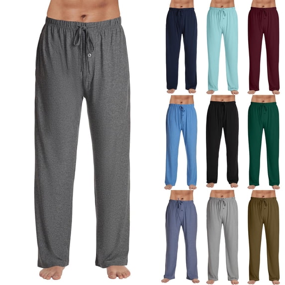 BRANROY Mens Solid Color Pajama Pants - Lounge Bottoms with Pockets Drawstring Elastic Waist Pants Soft Sleep Pajamas Casual Home Pants,Navy L