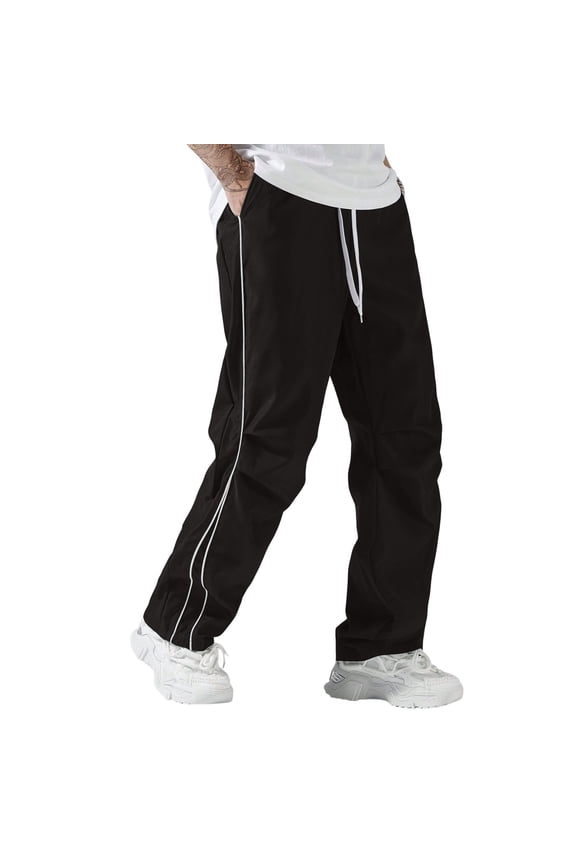 Mens Track Pants Casual - Side Striped Straight Leg, Lightweight Breathable for Sports and Daily Wear, Elastic Waistband Jogging Pants Men Style,Black,S