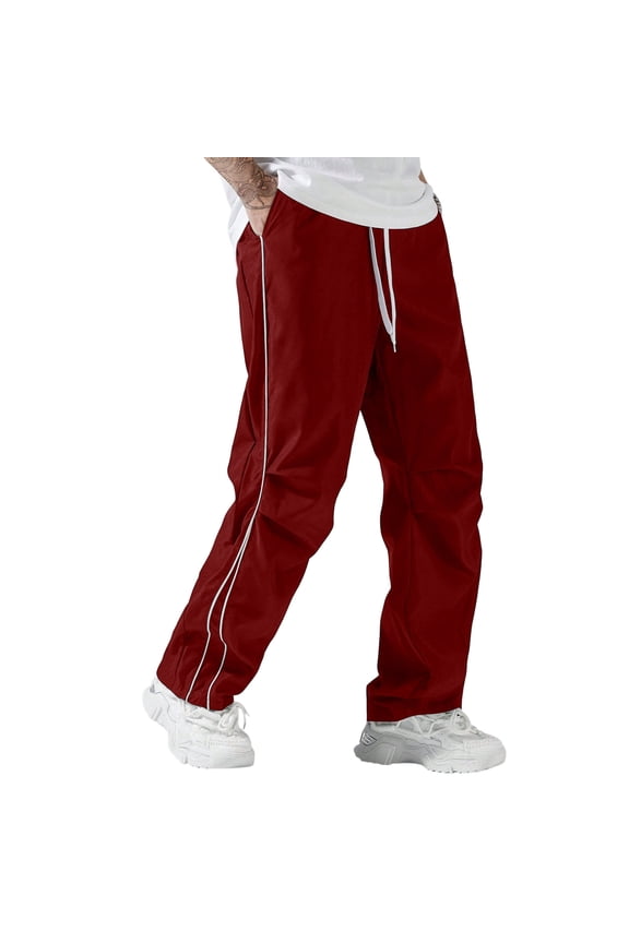 Mens Track Pants Casual - Side Striped Straight Leg, Lightweight Breathable for Sports and Daily Wear, Elastic Waistband Jogging Pants Men Style,Wine,S