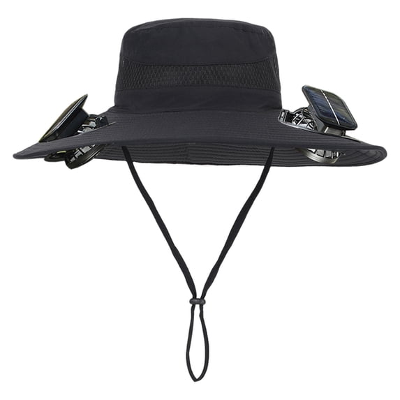 BRANROY Solar Powered Fan Hat for Men Women - UPF 50+ Wide Brim Sun Hat, Fan Hat with 2 Fans, Bucket Hat Style for Outdoor Fishing Beach,A