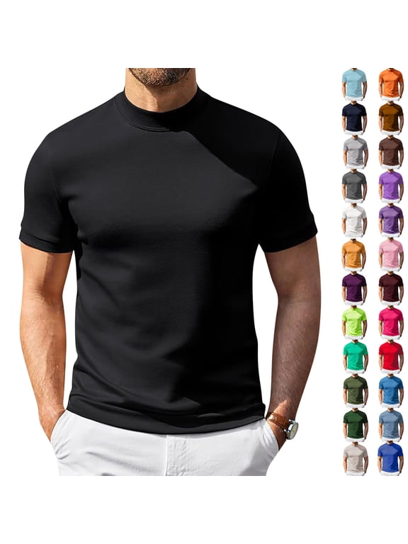 Summer Tops for Men - Trendy True Classic Tees Men Style, Mens Shirts Short Sleeve Mock Turtleneck Stretchy Daily Pullover,Army Green,L