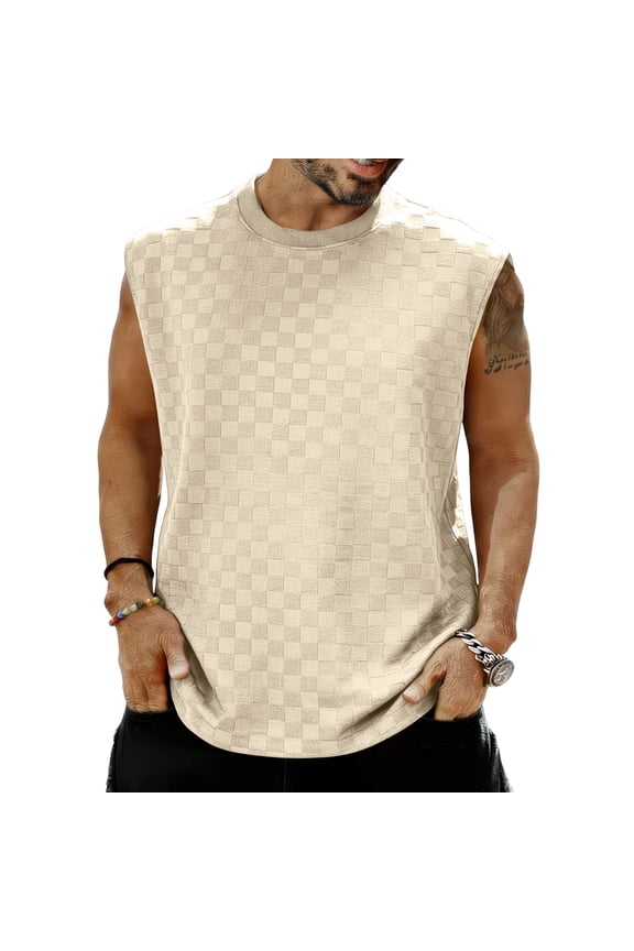 Tank Tops Men Patterned Casual - Mens Sleeveless Shirts Soft Summer Top, Sleeveless Undershirts for Men Vacation Beach, Mens Tank Tops for Daily Wear,Beige,M