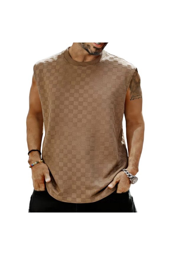 Tank Tops Men Patterned Casual - Mens Sleeveless Shirts Soft Summer Top, Sleeveless Undershirts for Men Vacation Beach, Mens Tank Tops for Daily Wear,Khaki,S
