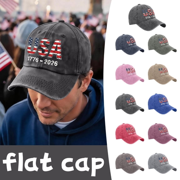 BRANROY USA 250th Anniversary Hat - American Flag Baseball Cap 1776-2026 Distressed Washed with Patriotic Letter Print for Men Women,Army Green