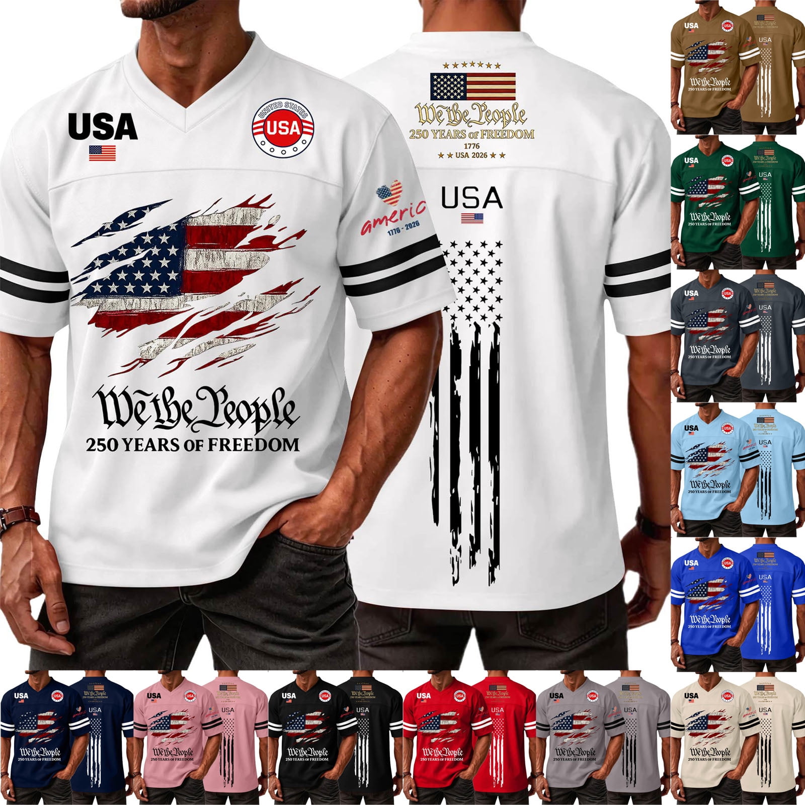 BRANROY USA Shirt Men 4th of July Soccer - 250 Years of Freedom V