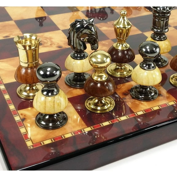 BRASS METAL Gold Black Chrome Royal Staunton Chess Set W 18" Cherry Color Board