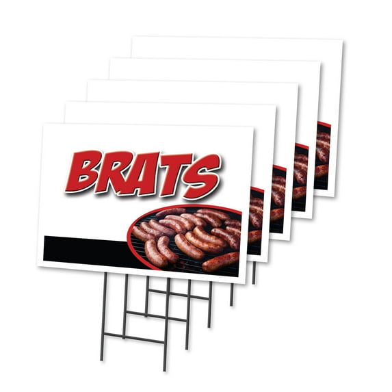 BRATS 5 Pack Of 18" x 24" Yard Sign & Stake | Advertise Your Business | Stake Included Image On Both Sides | Made in The USA