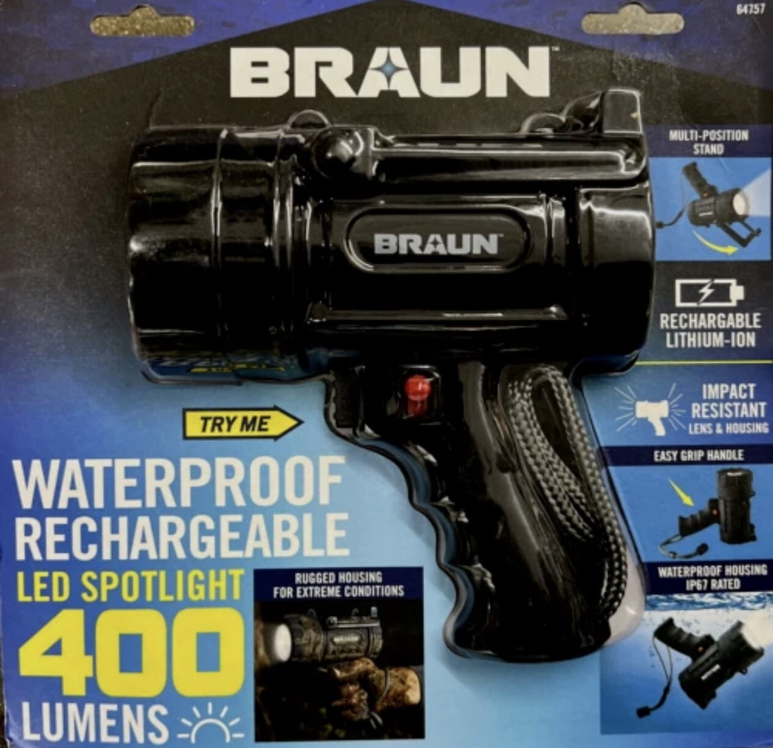 braun 300 rechargeable flashlight 1800 Lumen Waterproof Tactical LED this work light is built to last Braun Folding Flashlight Review: Compact