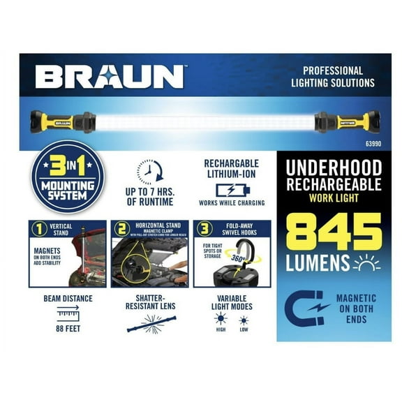 BRAUN 845 Lumen LED Rechargeable Underhood Work Light