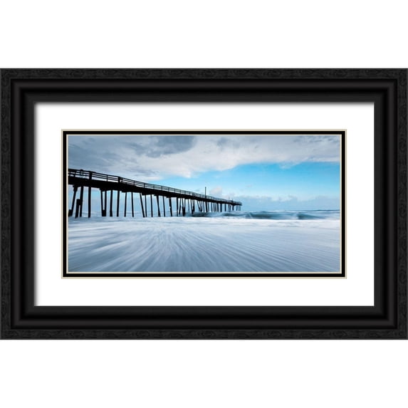 BRAUN Studio 18x11 Black Ornate Wood Framed with Double Matting Museum Art Print Titled - Fishing Pier