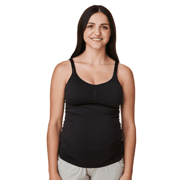 BRAVADO! BASICS Women's Seamless Maternity Nursing Tank Top Cami for Breastfeeding with Adjustable Straps, Black, X-Large