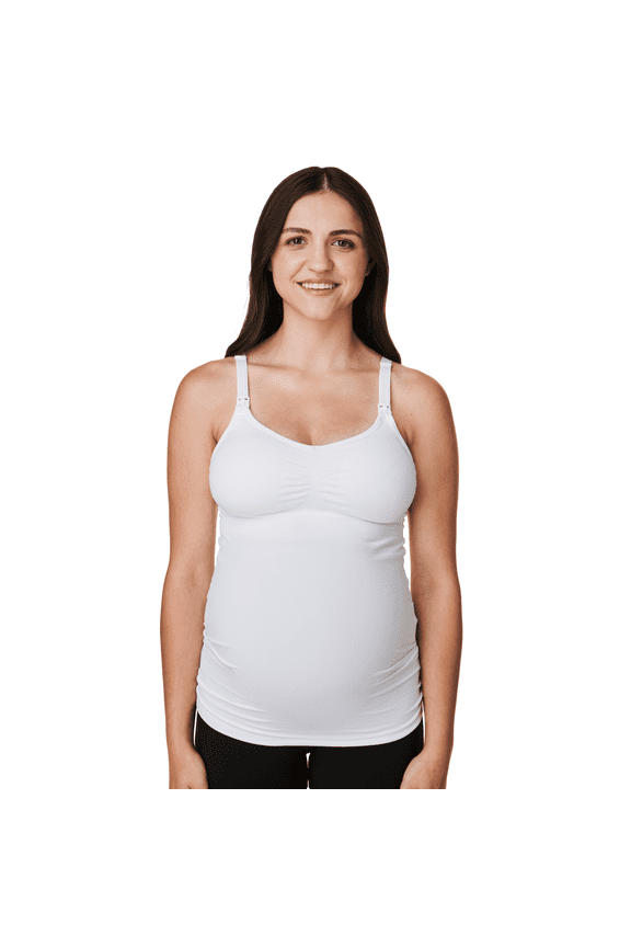 BRAVADO! BASICS Women's Seamless Maternity Nursing Tank Top Cami for Breastfeeding with Adjustable Straps, White, XX-Large