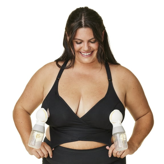 BRAVADO! DESIGNS 2-in-1 Pumping & Nursing Bra Hands Free for Maternity & Breastfeeding, Black, Medium Plus