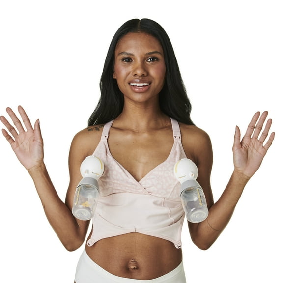 BRAVADO! DESIGNS 2-in-1 Pumping & Nursing Bra Hands Free for Maternity & Breastfeeding, Pink Leopard, Medium Plus