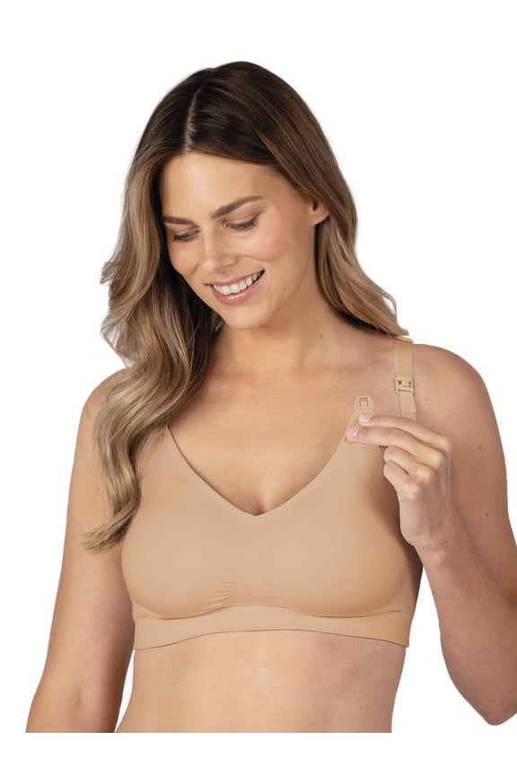 ! DESIGNS Maternity & Nursing Bra Seamless Double Layer, Wirefree, Adjustable for Breastfeeding | Nude | S